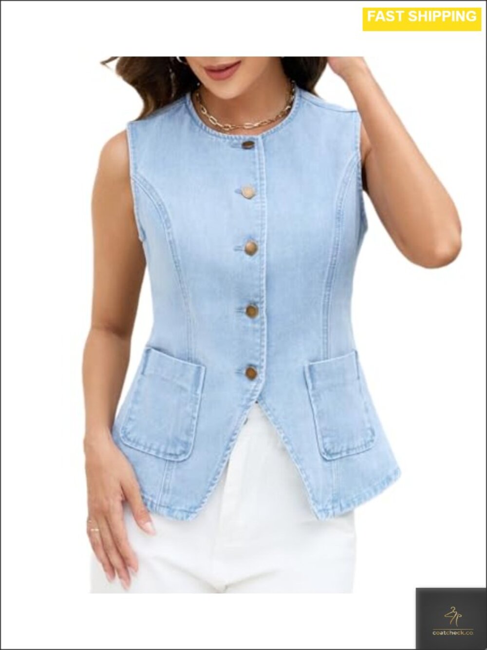 Womens Denim Vest Top Button Down Jean Vest with Pockets
